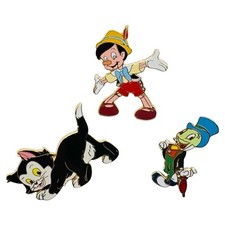 Disney Pinocchio Set Of 3 Pins Figaro Jiminy Cricket 2002 VINTAGE picture