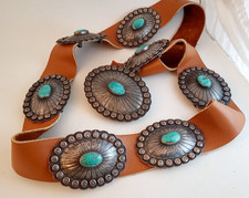 Vintage Navajo Morenci turquoise sterling silver concho belt picture