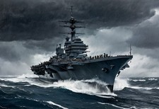 WWII Aircraft Carrier Cutting Through Pacific Storm - Wall Art Print picture
