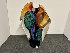 2003 David Lotton Art Glass Organic Prima Double Palm Trees Vase 12.5 In. High picture