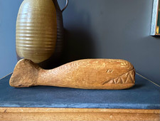 Vintage Hand Carved Wooden Sperm Whale Sculpture Primitive Folk Art Heavy Wood picture