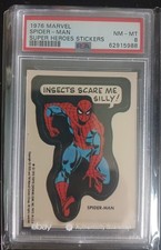 1976 Marvel Spider-Man Super Heroes Stickers #8 Insects Scare Me Silly PSA 8 picture