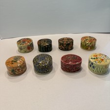 Lot of 8 Vintage Kashmir India Paper Mache Floral Handpainted Trinket Boxes picture