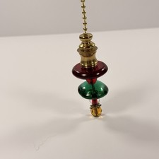 Vintage Handcrafted Glass Light Pull Chain Red Green Clear Yellow Brass 3.25 In picture