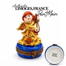 Limoges Peint Main France Angel Playing Mandolin Trinket Box picture