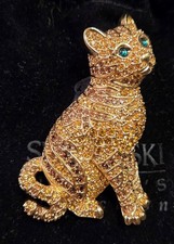 SIGNED SWAROVSKI PAVE' CRYSTAL CAT PIN BROOCH, NEW OLD STOCK, RARE RETIRED picture
