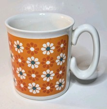 Vintage 1970's Flower Pattern MCM Coffee Mug w/ Unique Handle - Groovy picture