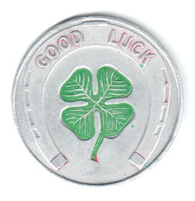 Vintage Shamrock Four Leaf Clover & Horseshoe St. Patrick's Day Good Luck Token picture