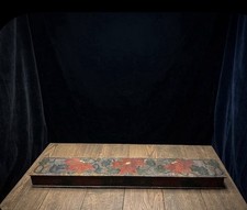 Vintage Hand Painted Poinsettia Wooden Box 3 Section Long Storage Tray picture