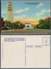 1941 The Mall University of Michigan Ann Arbor linen postcard Burton Tower picture