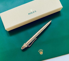 Rolex Vintage Style Silver Tone Diamond Pattern Steel Ballpoint Pen Box Ad Gift picture