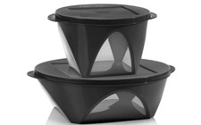 New Tupperware Clear Window Impressions Serving Bowl 2pc Set picture