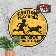 Playful Puppy Dog Pet Canine Lover Decor 8x8 Round Metal Tin Sign Wall Plaque picture