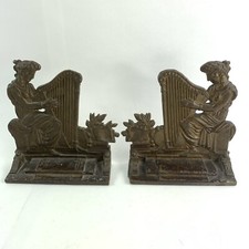 Antique Bronze Bookends Greek Woman Musician Surface Damage picture