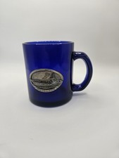 VINTAGE BLUE GLASS MUG RONALD REAGAN PEWTER USS RONALD REAGAN picture
