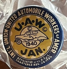 UAW United Automobile Workers of America Dues Paid Jan 1940 Pin Button Ex + picture