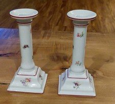 Vintage Pair Porcelain Hand Painted Floral Vista Alegre Portugal Candlesticks  picture