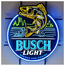 Bass Fish Mountain Lake Fishier Beer Vivid LED Neon Sign With Dimmer Art 24