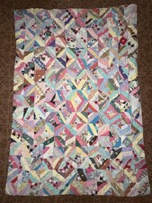 Vintage Antique Crazy Quilt Patchwork Scrap Fabric Blanket Multicolor Cottage picture