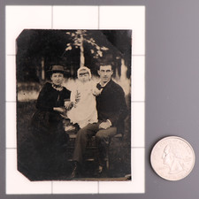 Antique CDV 6th Plate Tintype of an Attractive Family Man Woman & Child #1264 picture