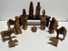 Vtg Hand Carved Olive Wood Nativity Set 14 Pc Bethlehem Holy Land Christmas picture