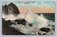 Long Beach California Postcard SANTA CATALINA ISLAND Stormy Coast Scene 1912 picture