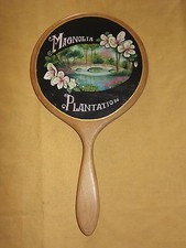 VINTAGE ARTIST DIAMOND  MAGNOLIA PLANTATION HAND PAINTED VANITY HAND  MIRROR picture