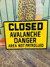 VINTAGE CLOSED AVALANCHE DANGER WOOD SIGN FOREST SERVICE SKI MOUNTAINS SNOW RARE picture