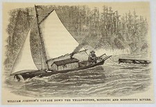 1881 magazine engraving ~ WILLAM JOHNSON'S VOYAGE in a sailboat picture