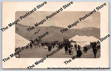 Traveling Circus Big Top Tents & Crowd w Mountain Background RPPC Photo ~1910s picture