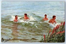 c1910's Men And Young Boy Swimming Hole Oilette Tuck Unposted Antique Postcard picture