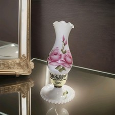 VTG Hand-Painted Milk Glass Hurricane Boudoir Lamp MCM Cottagecore 1950s picture