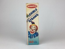 Vintage Scoopy's Flexible Drinking Straws Red White Plastic Clown Logo Box 1985 picture