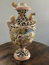 Vintage Capodimonte Style Porcelain Decorative Urn Vase Figural Gilt as is picture