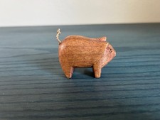 Vintage Hand Carved Wooden Pig Figurine Rustic Farmhouse Artisan Cute picture
