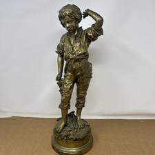 Antique Charles Anfrie Un Accident Bronze Boy Sculpture French 19th C picture