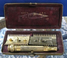 Vintage Brass Gillette Razor with brass box Case - 1920s picture