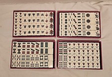 VINTAGE BONE & BAMBOO MAH JONG TILES DOVE TAILED 144 PIECES picture