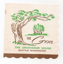 1940-50s - The Grove The Grosvenor House Seattle Wa Cocktail Napkin - XL2K picture