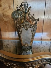 Vintage 50’s Ornate Bronze Hanging Foyer Lamp Light Hollywood Regency Gothic  picture