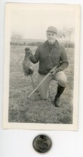 Vintage 1940's GUN photo / Bird HUNTER Holds Up PHEASANT - Double Barrel SHOTGUN picture