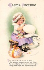 Antique Ellen Clapsaddle Easter Bunny Girl Wooden Stool Bonnet Vtg Postcard F36 picture