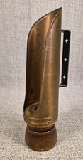 Vintage Primitive Copper Reflector Candle Holder with Wood Base & Handle picture