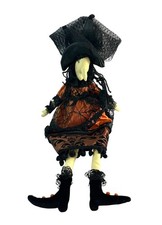 Halloween Witch Shelf Sitter Doll 18” Orange Black Lace Weighted Bottom Decor picture