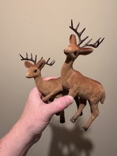 Vintage Flocked Deer Buck Christmas Figurines set with antlers  picture
