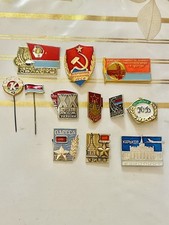 VTG RARE Lot Of 12 Ukrainian Pin Badges  Soviet Era USSR Propaganda Odessa Kiev picture