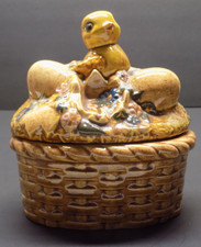 Vintage Ceramic Easter Basket Dish w/ Chick & Eggs Lid Spring Decor picture