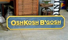Oshkosh B’Gosh Vintage Denim Chore Coat Sign Overalls Workwear Double Sided Wood picture
