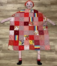 Vtg Raggedy Ann Hand Pieced Quilt w Embroidered Head Arms Legs picture