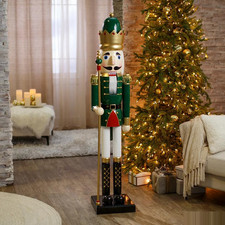 5-Foot Giant Green Nutcracker with Gold Scepter – Premium Wooden Christmas Décor picture